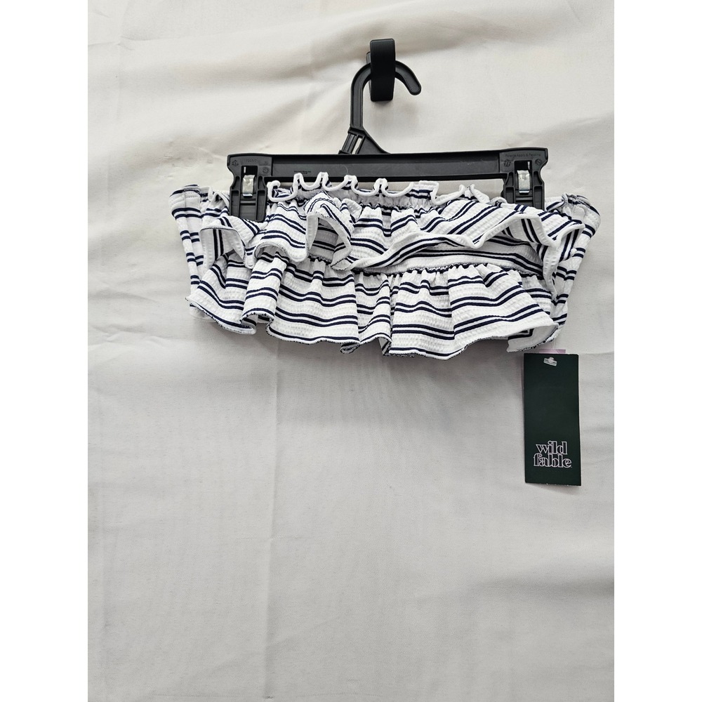 Wild Fable Womens Ruffle Bandeau Bikini Top Navy Striped Nylon Blend Size Small